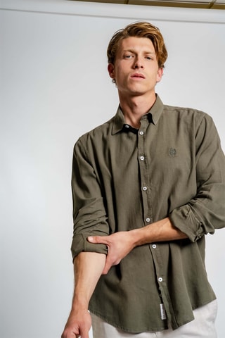 Chemise regular en lin - Kaki