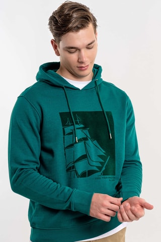 Felpa regular con cappuccio - Verde