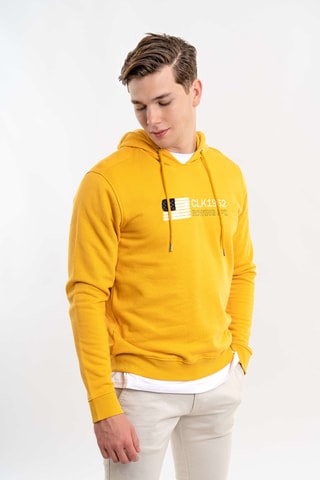 Felpa regular con cappuccio - Giallo