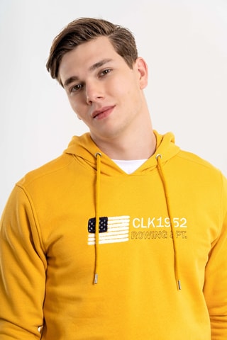 Felpa regular con cappuccio - Giallo