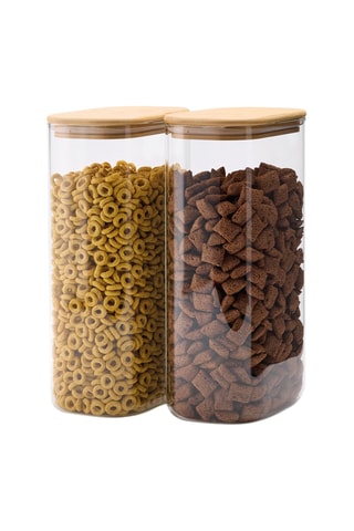 2 bocaux en verre borosilicate avec couvercles en bambou - 2 x 3 l