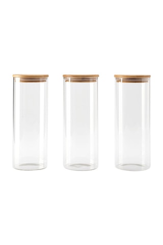 3 bocaux en verre borosilicate avec couvercles en bambou - 1,5 l