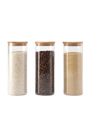 3 bocaux en verre borosilicate avec couvercles en bambou - 1,5 l