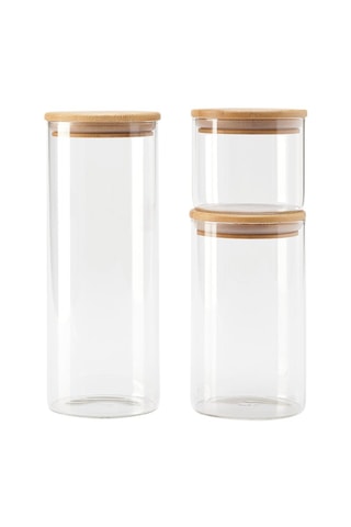 3 bocaux en verre borosilicate avec couvercles en bambou - 50 cl, 1 et 1,5 l