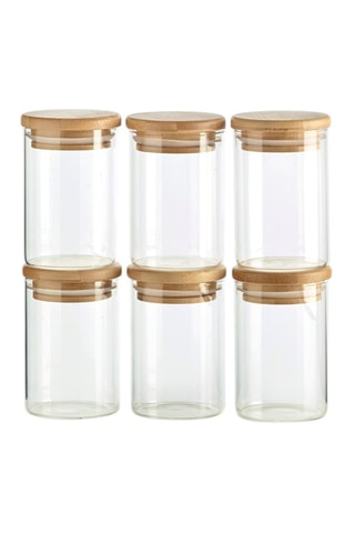 6 frascos para especiarias de vidro borossilicato com tampa de bambu - 15 cl