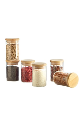 6 frascos para especiarias de vidro borossilicato com tampa de bambu - 15 cl