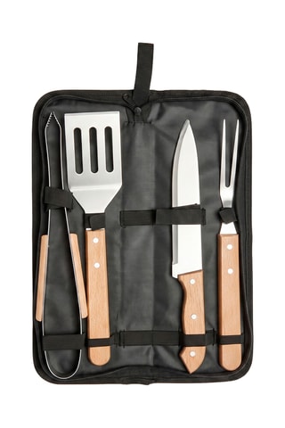 4 ustensiles pour barbecue en acier inoxydable et bois Grill