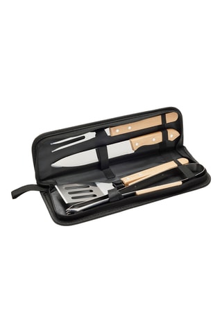4 ustensiles pour barbecue en acier inoxydable et bois Grill