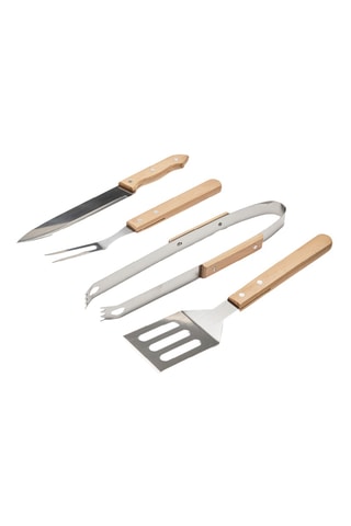 4 ustensiles pour barbecue en acier inoxydable et bois Grill