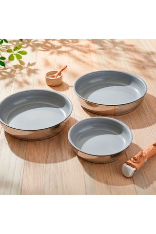 3 poêles en acier inoxydable et 1 manche amovible - 20/24/26 cm