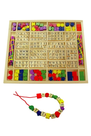 Coffret perles lettres et formes en bois - 252 pièces - Dès 5 ans