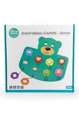 Grand tableau d'activité mural ourson en bois - Dès 18 mois