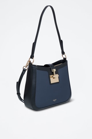 Sac porté épaule en cuir Expresso - Bleu, doré et noir