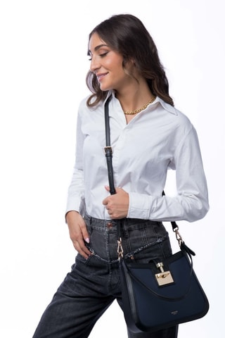 Sac porté épaule en cuir Expresso - Bleu, doré et noir