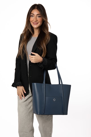Sac porté épaule en cuir Romance - Bleu marine