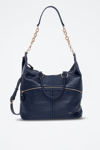 Sac porté épaule en cuir Africa - Bleu marine