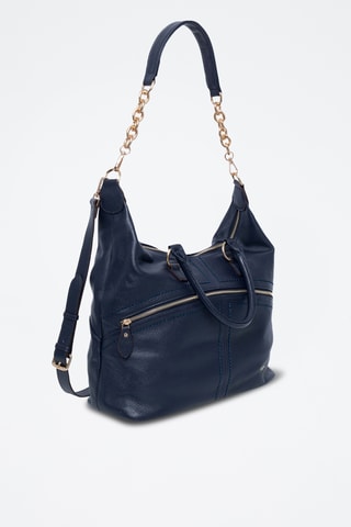 Sac porté épaule en cuir Africa - Bleu marine