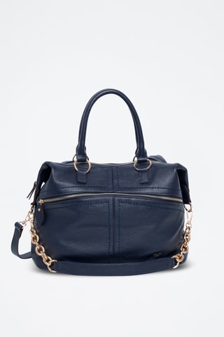 Sac porté épaule en cuir Africa - Bleu marine