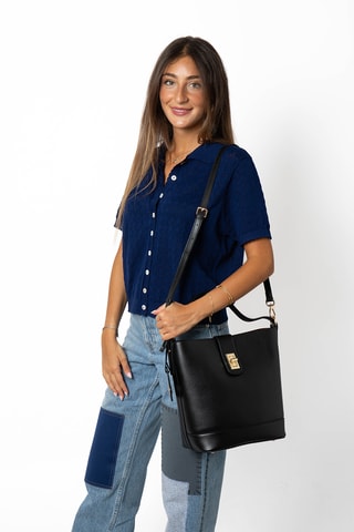 Sac seau en croûte de cuir Kilkeny - Noir