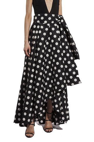 Jupe longue taille haute volantée asymétrique - Noir