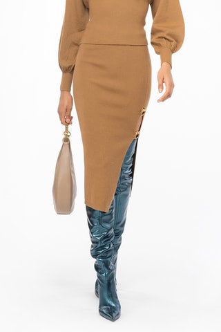 Jupe fourreau asymétrique en laine - Camel
