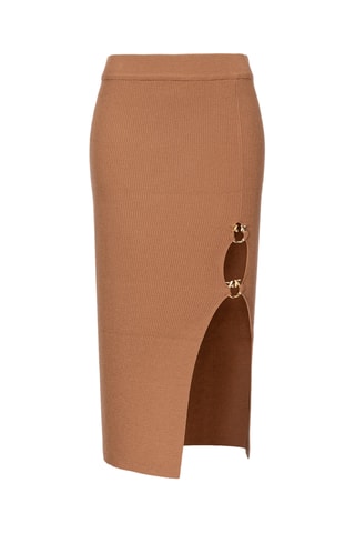 Jupe fourreau asymétrique en laine - Camel