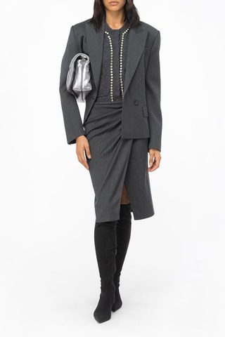 Jupe portefeuille midi taille haute en laine - Gris foncé