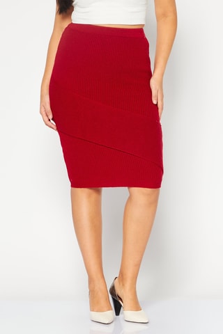 Jupe fourreau asymétrique taille haute jupe midi en laine - Rouge