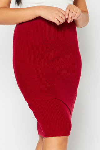 Jupe fourreau asymétrique taille haute jupe midi en laine - Rouge