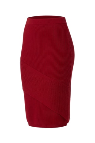 Jupe fourreau asymétrique taille haute jupe midi en laine - Rouge