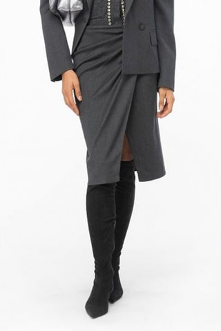 Jupe portefeuille en laine - Gris
