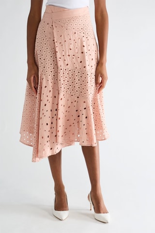 Jupe portefeuille en broderie anglaise taille haute - Rose
