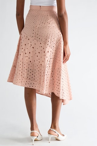 Jupe portefeuille en broderie anglaise taille haute - Rose