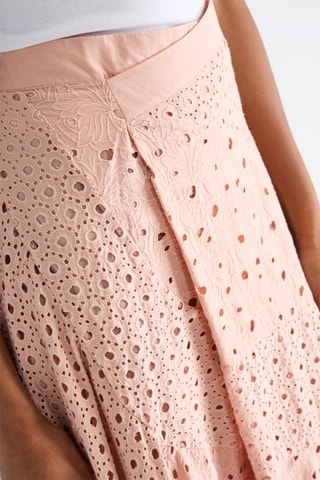 Jupe portefeuille en broderie anglaise taille haute - Rose
