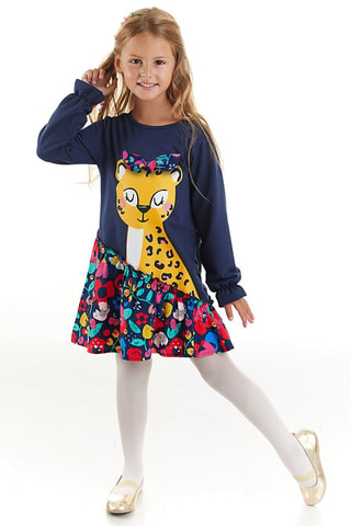 Vestido efecto doble prenda Leopard - Denokids - Azul