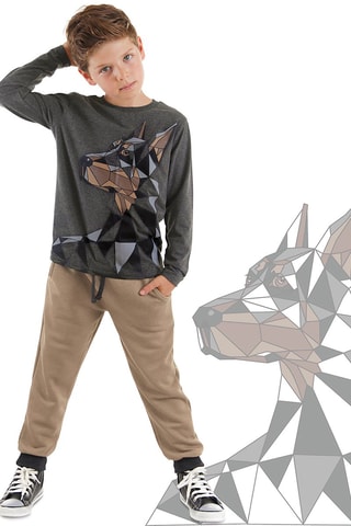 Camiseta y pantalón de chándal - Antracita y marrón