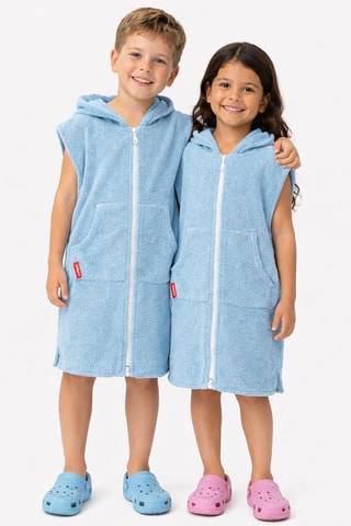 Albornoz con capucha sin mangas - Azul