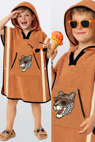 Poncho con capucha sin mangas - Marrón