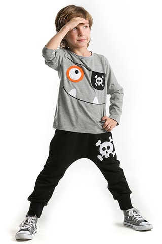 T-shirt en Joggingbroek Gemêleerd Lichtgrijs en Zwart - Denokids - Zwart