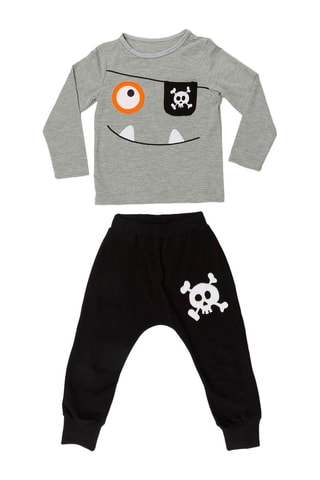 T-shirt en Joggingbroek Gemêleerd Lichtgrijs en Zwart - Denokids - Zwart