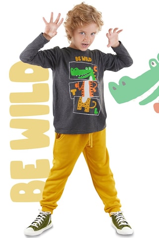 T-shirt en Joggingbroek - Antraciet en mosterdgeel