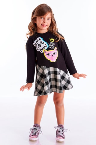 Vestido efecto doble prenda Kitten - Mushi - Negro