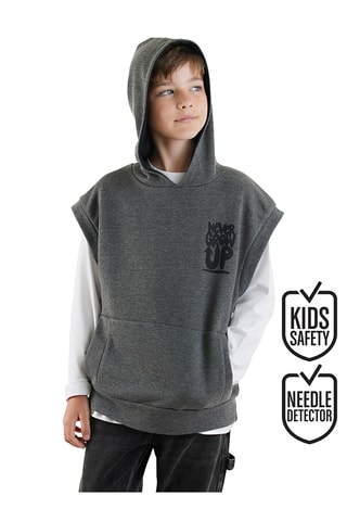 Mouwloze sweater loose met capuchon - Grijs