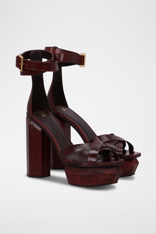 Leren Sandalen met Hak - Bordeauxrood - Bordeauxrood