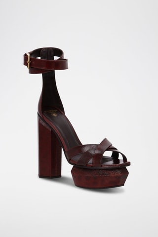 Leren Sandalen met Hak - Bordeauxrood - Bordeauxrood