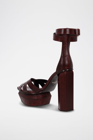 Leren Platform Sandalen met Hak - Bordeauxrood - Rood