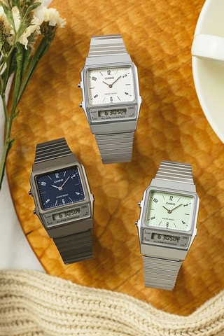 Orologio al quarzo in acciaio inossidabile - Cronometro - Argentato e verde acqua