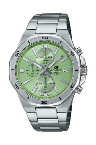Orologio al quarzo in acciaio Vintage- Cronografo - Argentato e verde