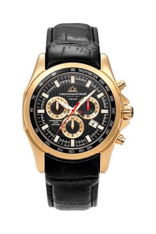 Montre à quartz en cuir Volcan - Tachymètre et chronographe - Noir et doré
