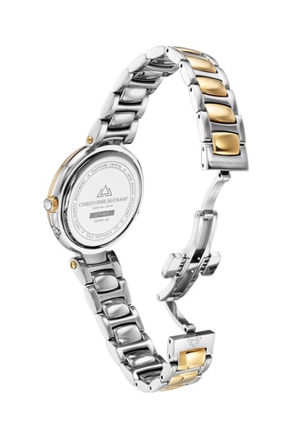 Montre à quartz en acier, diamants et nacre Etoile - Compteur phases de la lune